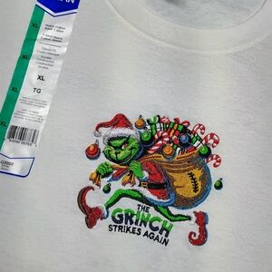 Embroidered Gildan White Grinch Holiday T-Shirt
